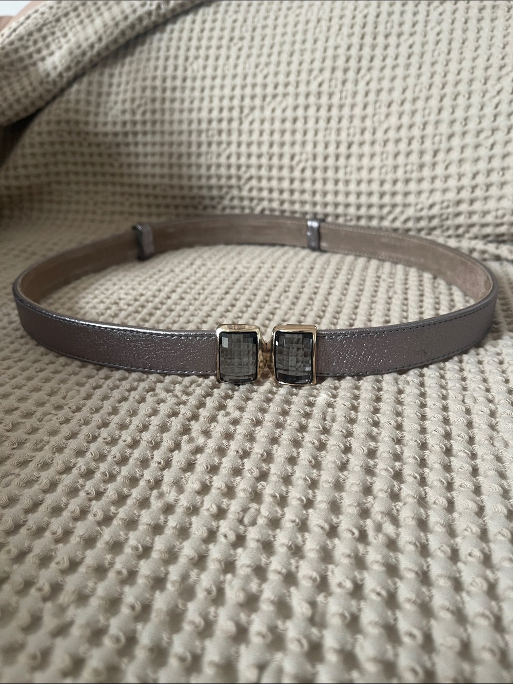 B-Low the Belt Metallic Taupe Skinny Belt with Gold-Tone Buckle